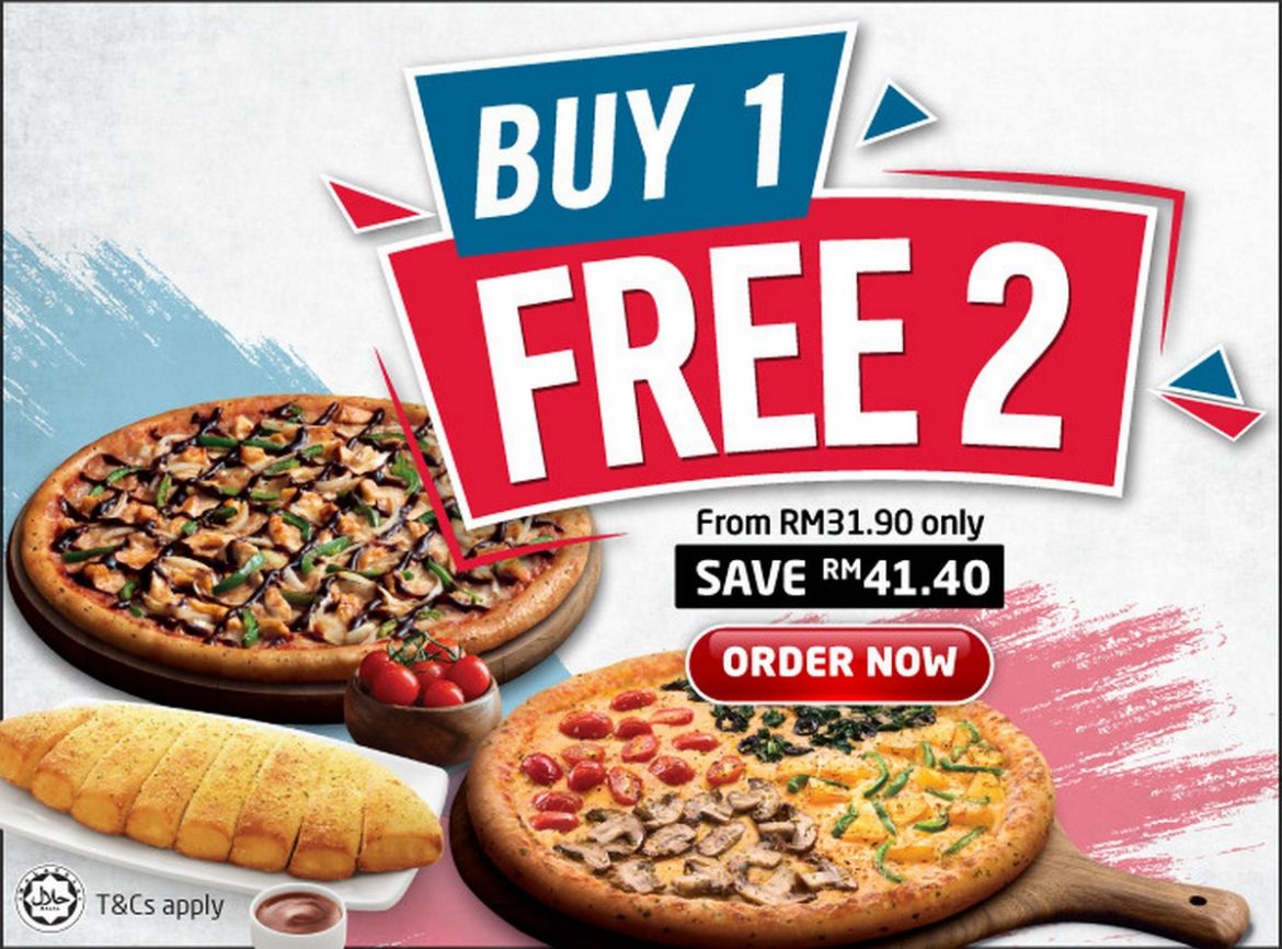 Domino's With Double Promo of 3 Regular Pizza For RM39 and Buy 1 Free 2