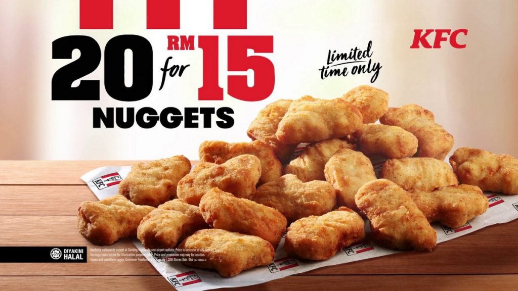 KFC With Latest promotion on 20 Pcs of Nuggets for RM15 only