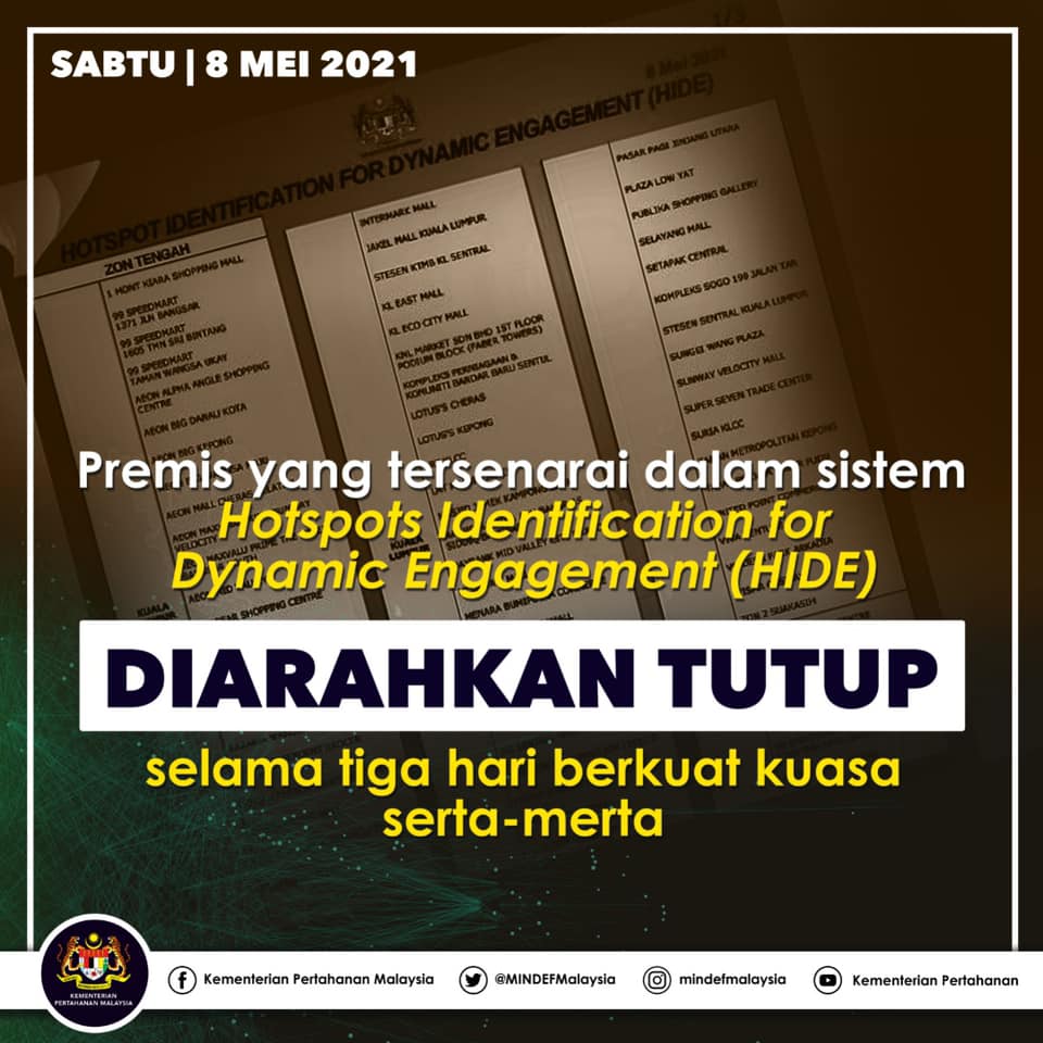 HIDE-System-in-Malaysia-Bans-all-shopping-malls-or-supermarket-to-operate-2021-May-9th-to-11th-Hypermarket-Closure-closed-down - News 